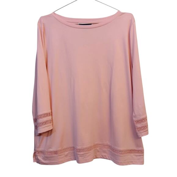 NEW KAREN SCOTT Soft Pastel Pink Top Lightweight Shirt 2X Crochet Trim Staple - Picture 1 of 9